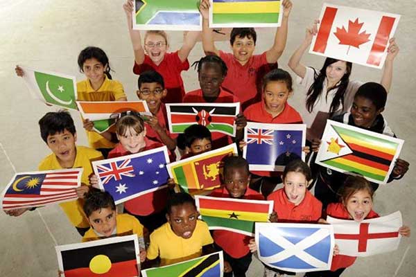 kids wirh flags